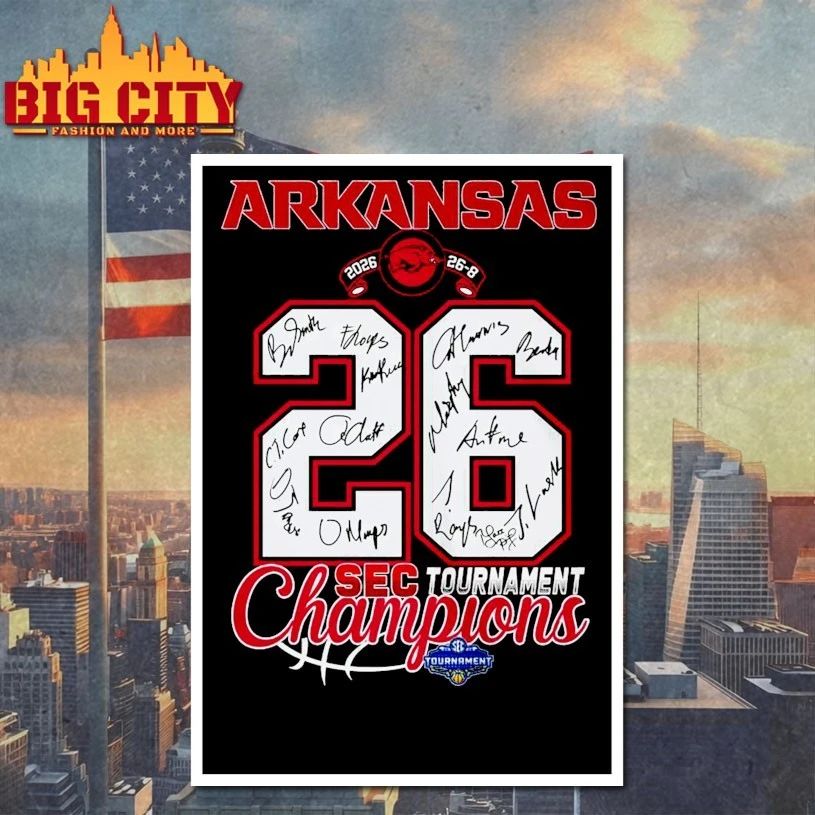 Arkansas Razorbacks 2026 Sec tournament champions 26 signatures T-shirt