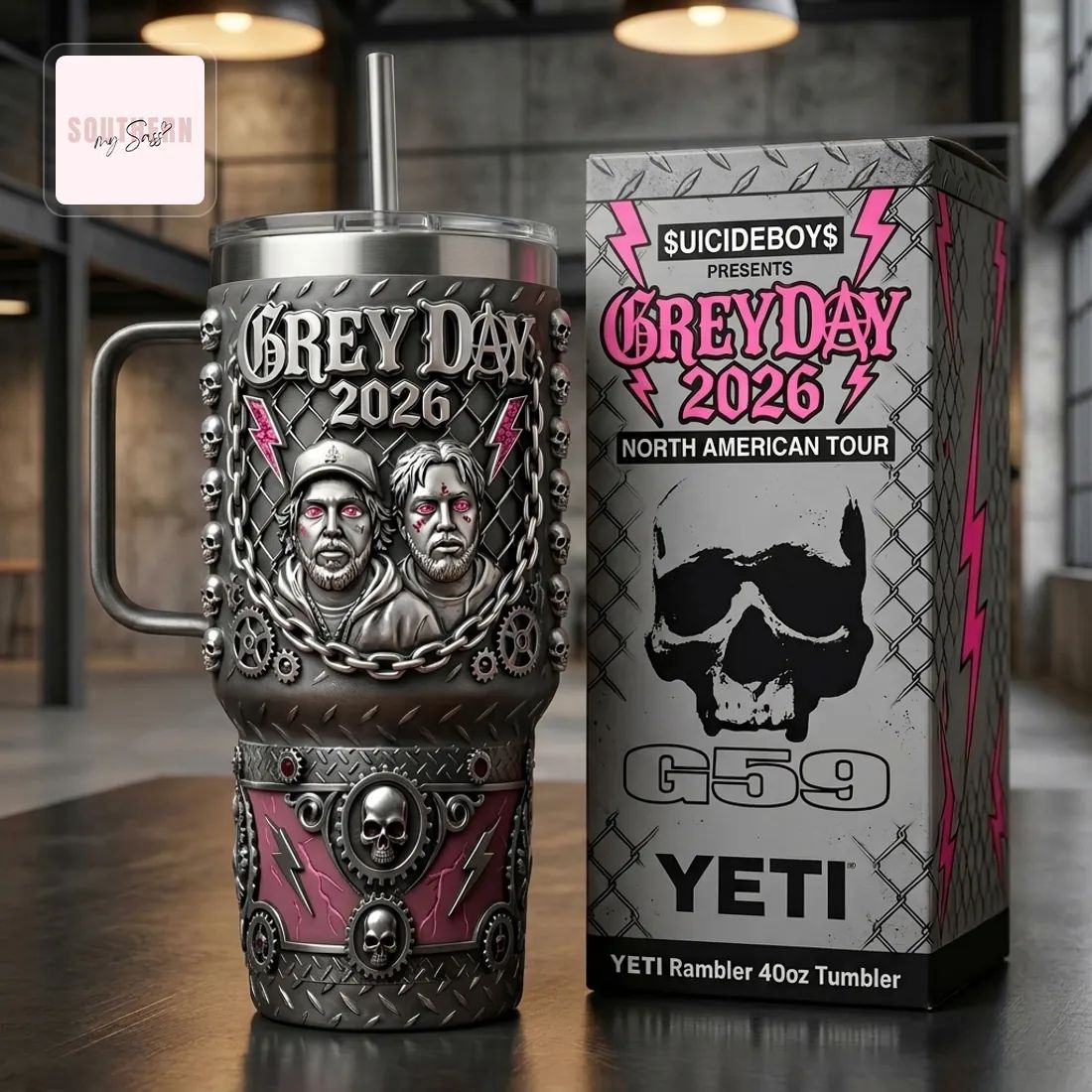 $UICIDEBOY$ Grey Day 2026 North American Tour 40oz Insulated Tumbler with Handle
