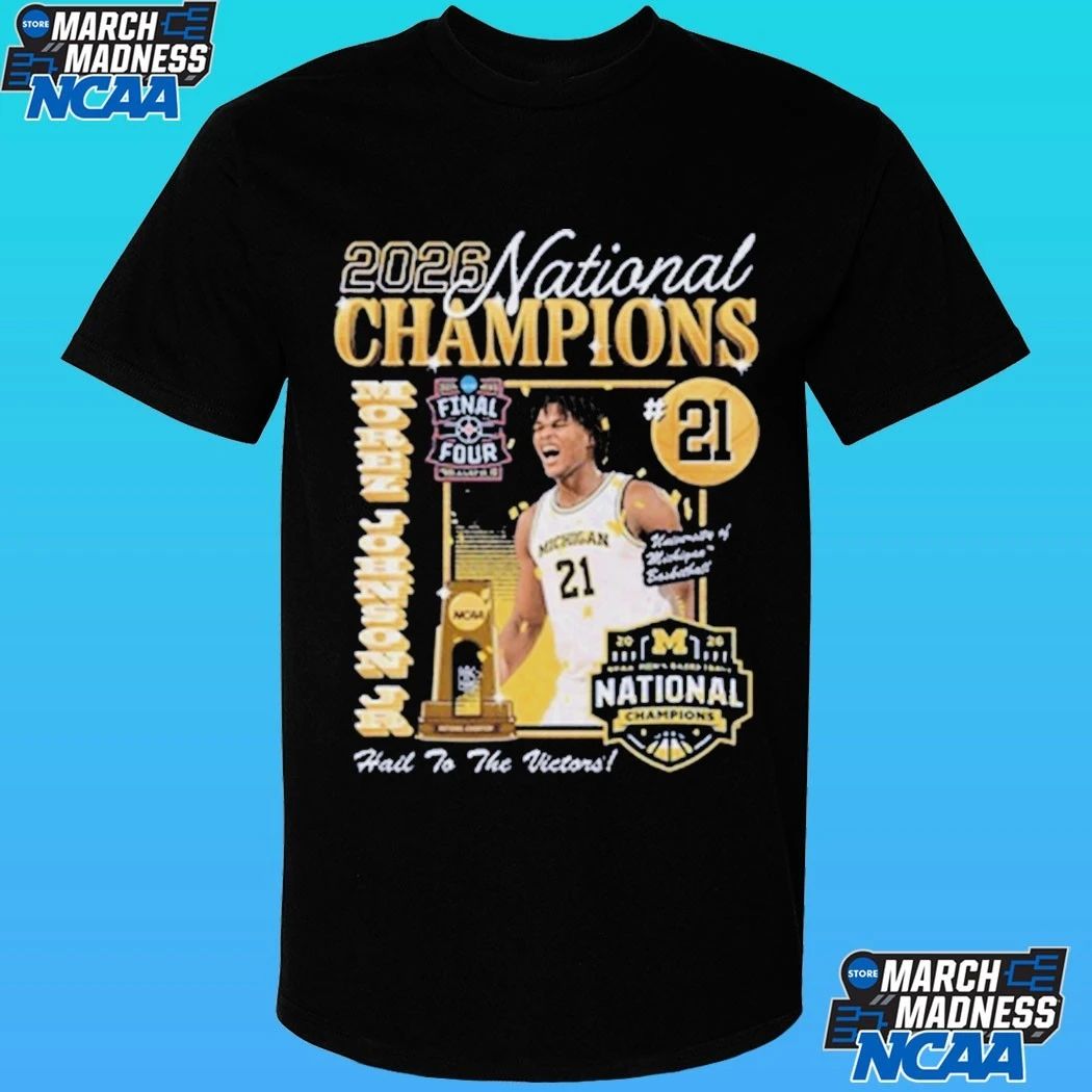 Michigan Wolverines Men’s Basketball Campus Ink 2026 National Champion #21 Morez Johnson Jr Shirt