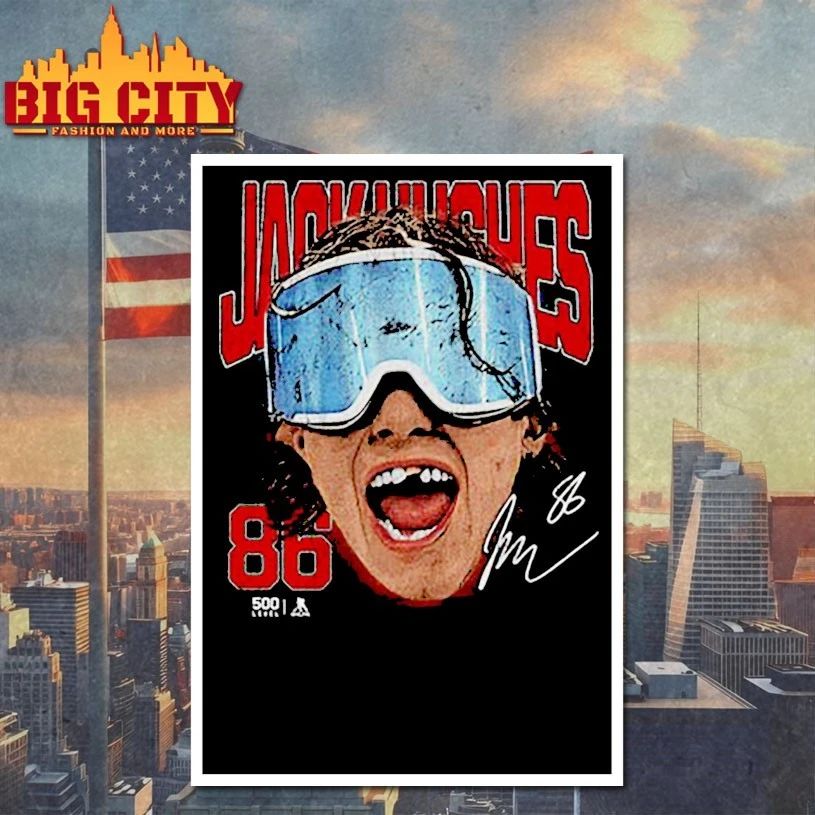 Jack Hughes New Jersey Goggles signature t-shirt