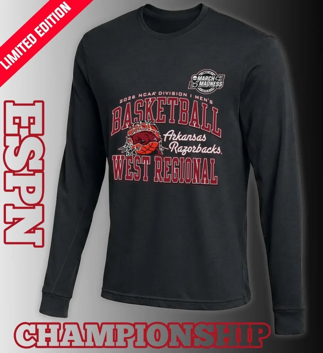 Arkansas Razorbacks 2026 NCAA DI Men’s Basketball Sweet 16 – West Regional T-Shirt