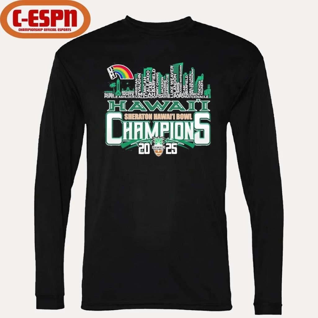 Hawaii Rainbow Warriors Skyline Players Name 2025 Hawaii Bowl Champions Shirt