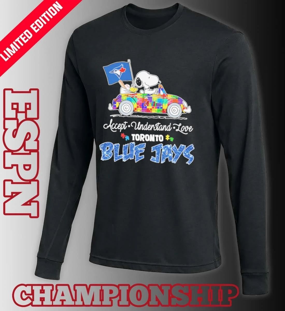 The Peanuts Driving Car X Toronto Blue Jays Autism Accept Understand Love Shirt