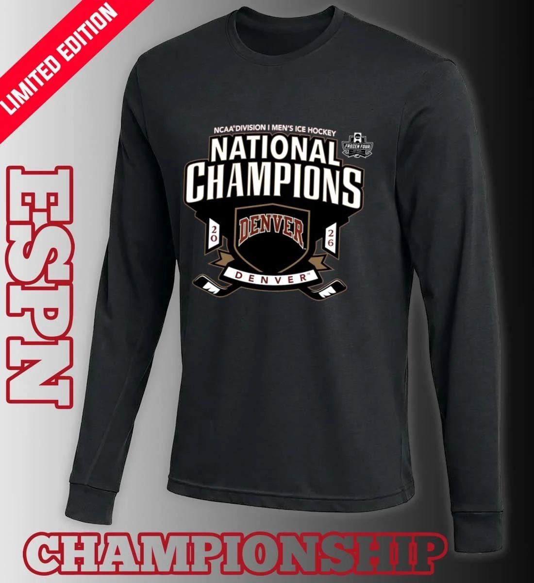 Denver Pioneers 2026 NCAA Men’s Hockey National Champions Frozen Four T-Shirt