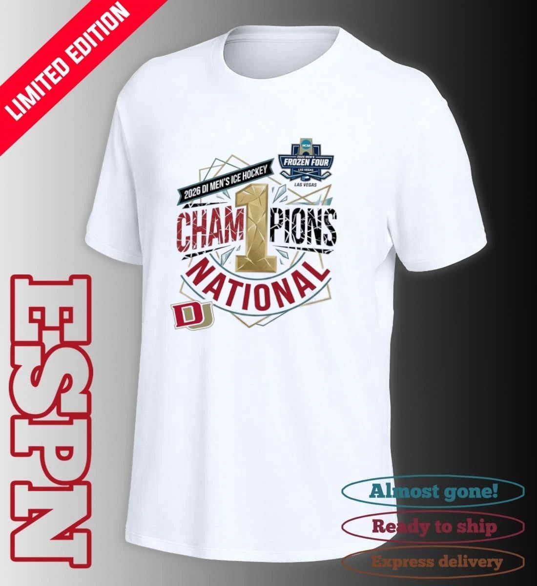 Denver Pioneers 2026 NCAA DI Men’s Ice Hockey Frozen Four National Champions Las Vegas T-Shirt