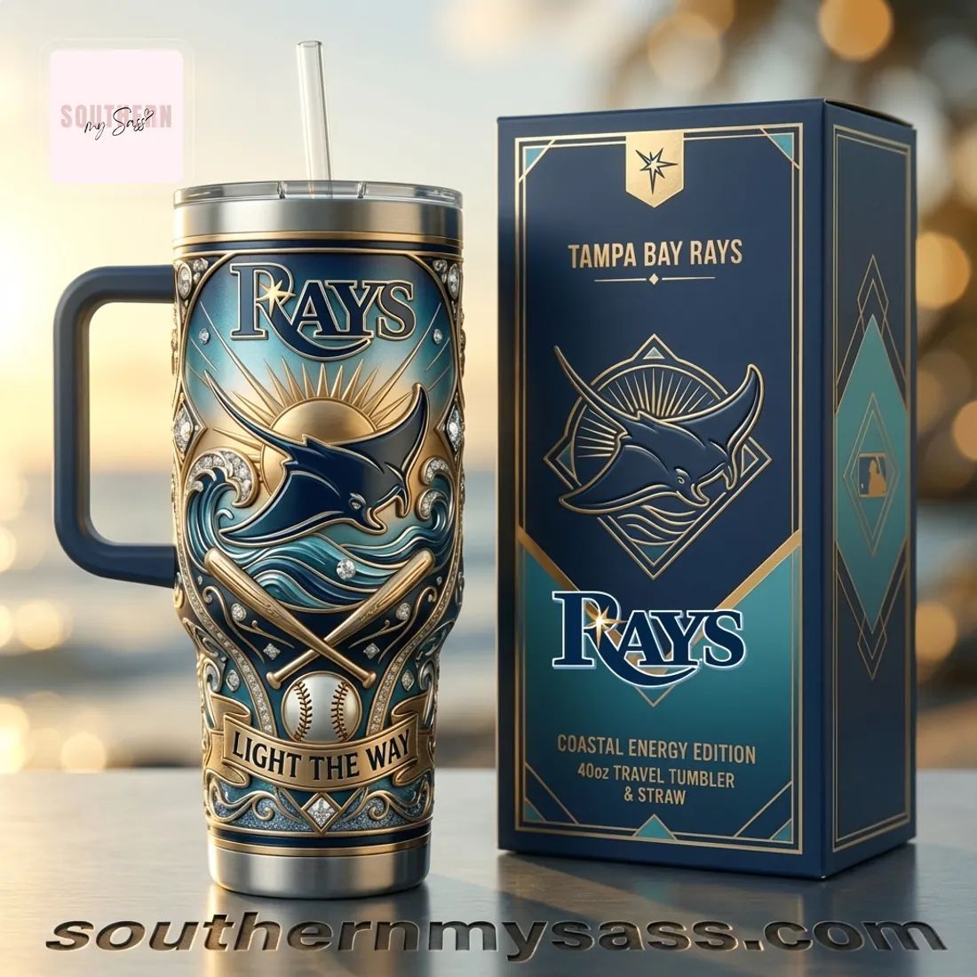 Tampa Bay Rays Coastal Energy Edition 40oz Travel Tumbler with Handle