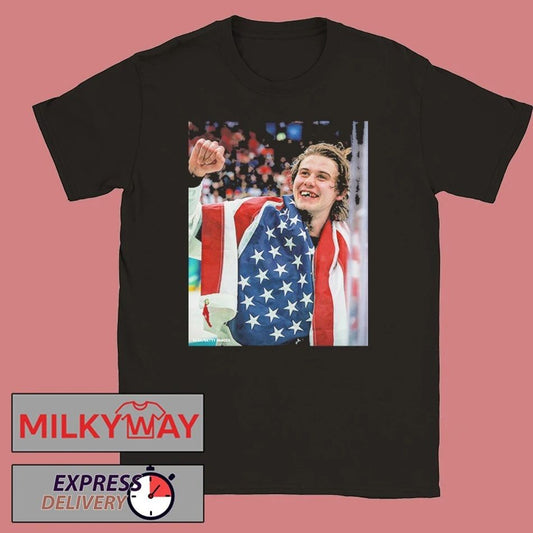 Jack Hughes Teeth Gold USA Hockey Team Olympics Winter 2026 Champion shirt