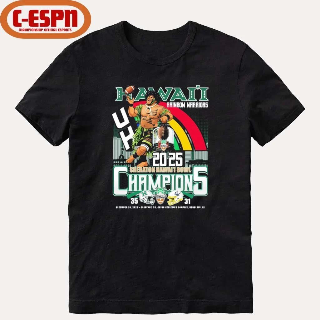 Hawaii Rainbow Warriors Mascot 2025 Sheraton Hawaii Bowl Champions Score Shirt