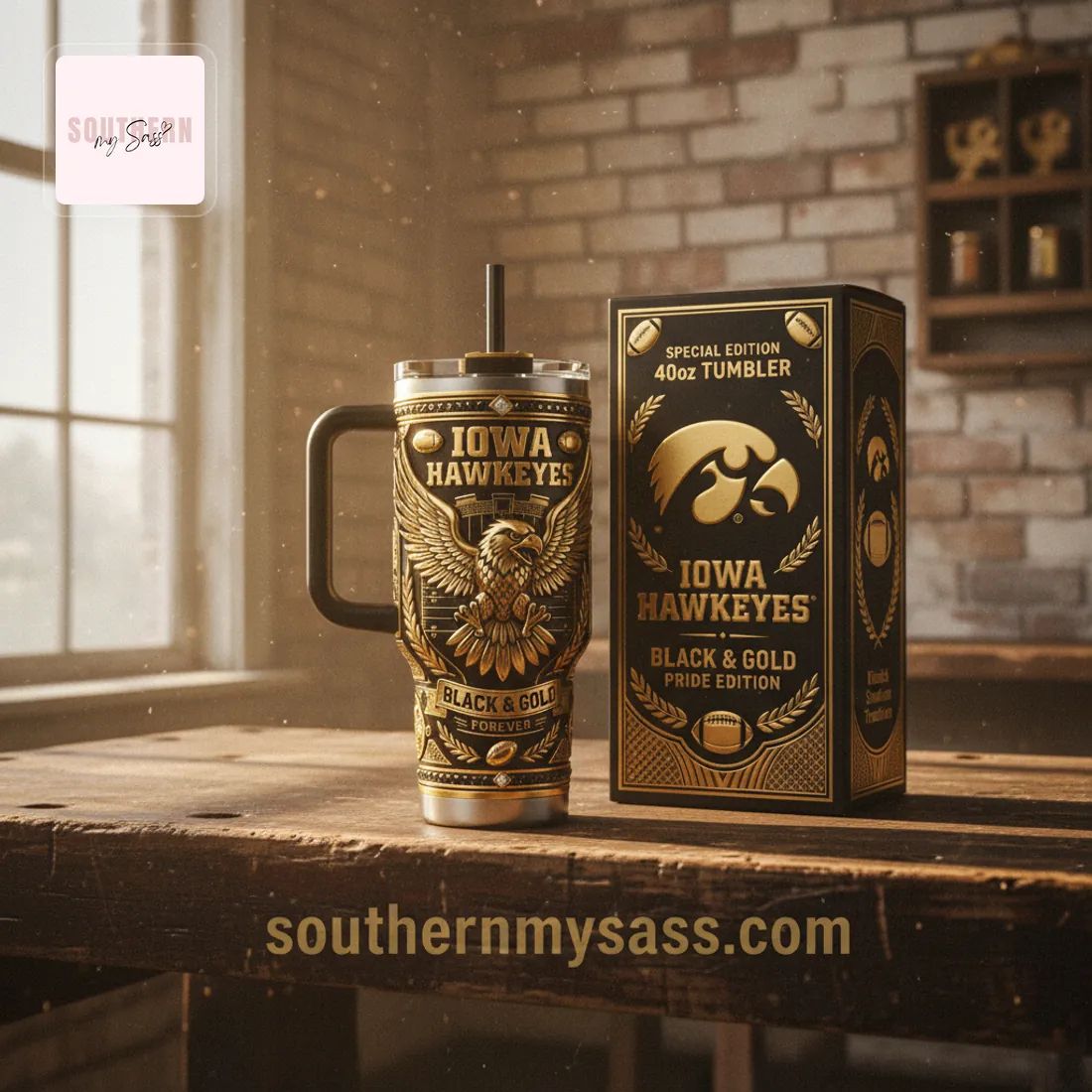 Iowa Hawkeyes Black & Gold Special Edition 40oz Tumbler With Handle