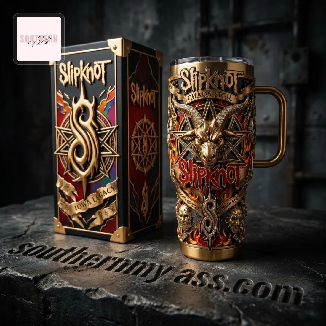 Slipknot 40oz Gold Insulated Heavy Metal Tumbler With Handle