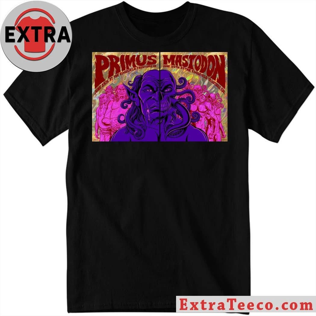 Poster promoting the music event by the bands Primus and Mastodon, June 25th, Edgefield, Troutdale, Oregon, USA T-Shirt