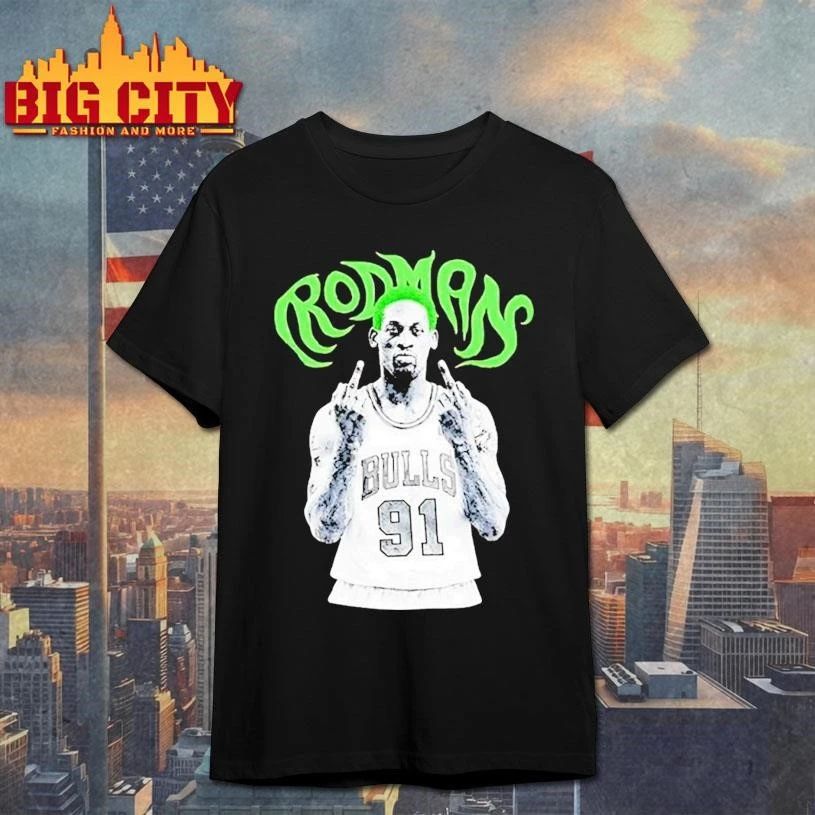 Dennis Rodman Chicago Bulls NBA basketball legend middle finger shirt