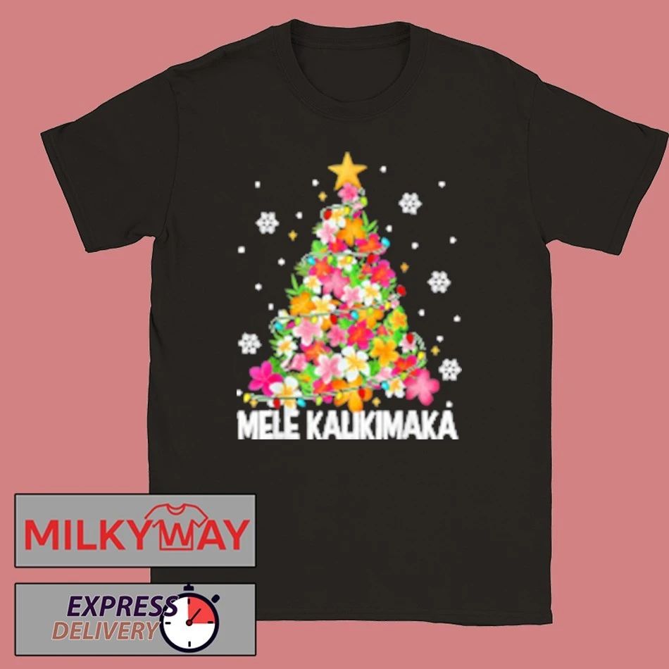 Hawaiian Floral Christmas Tree Mele Kalikimaka Tropical Xmas Shirt