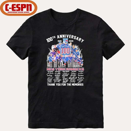 100th Anniversary 1926-2026 New York Rangers Team Hockey Signatures Shirt