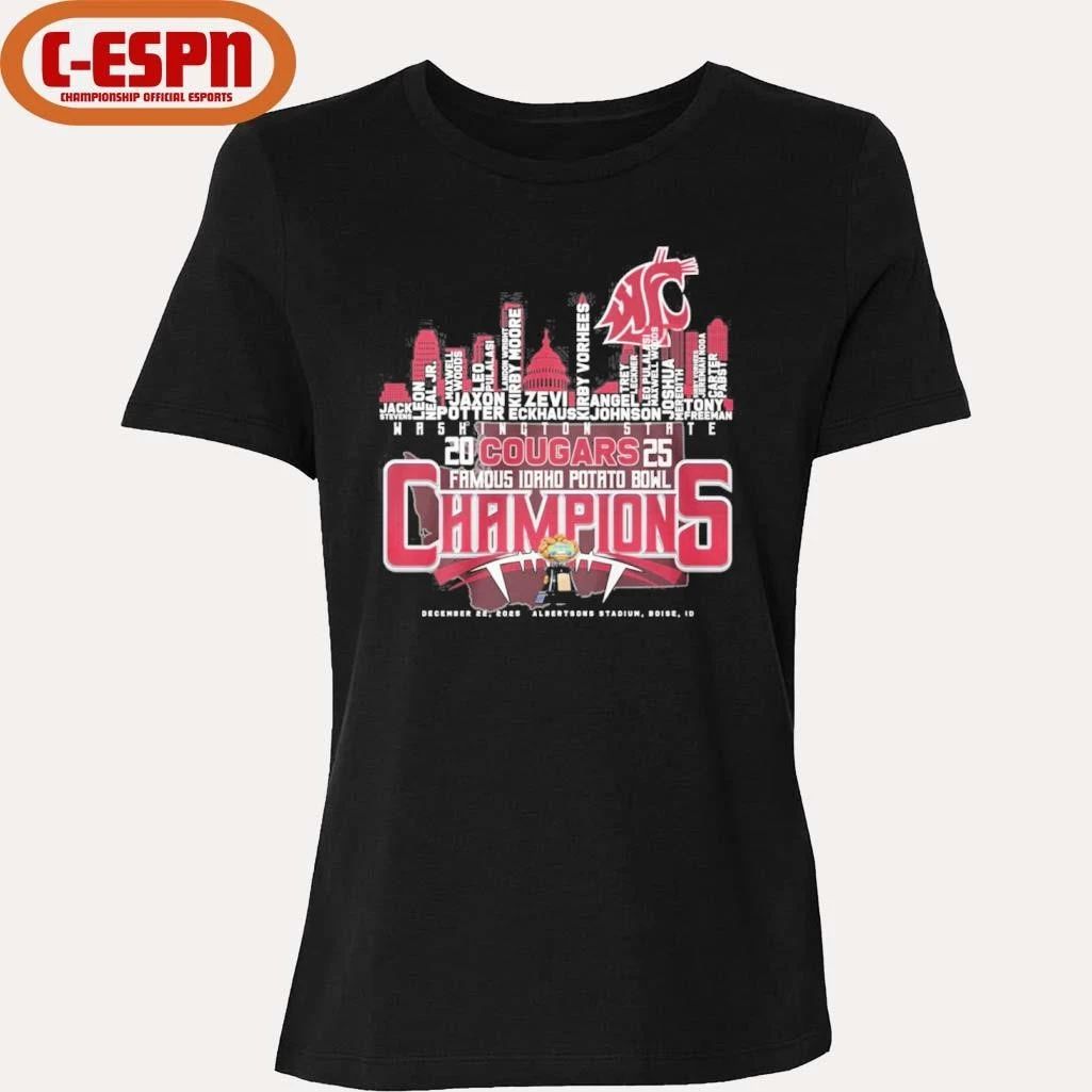 Washington State Cougars Skyline Player Names 2025 Idaho Potato Bowl Champions Shirt