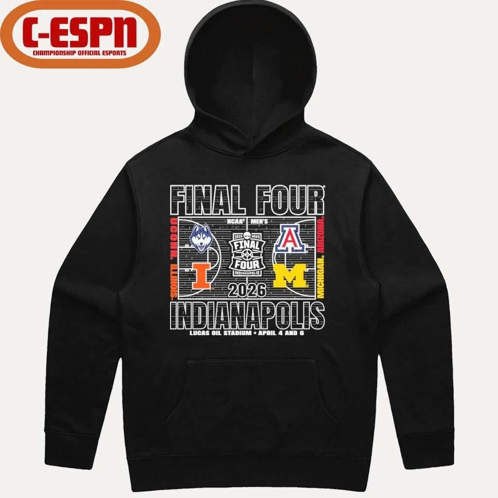 Michigan Wolverines 2026 Men’s Basketball Final Four 4-Team Court T-Shirt
