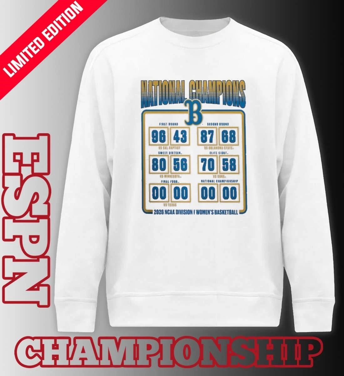UCLA Bruins NCAA DI Women’s Basketball National Champions Schedule T-Shirt