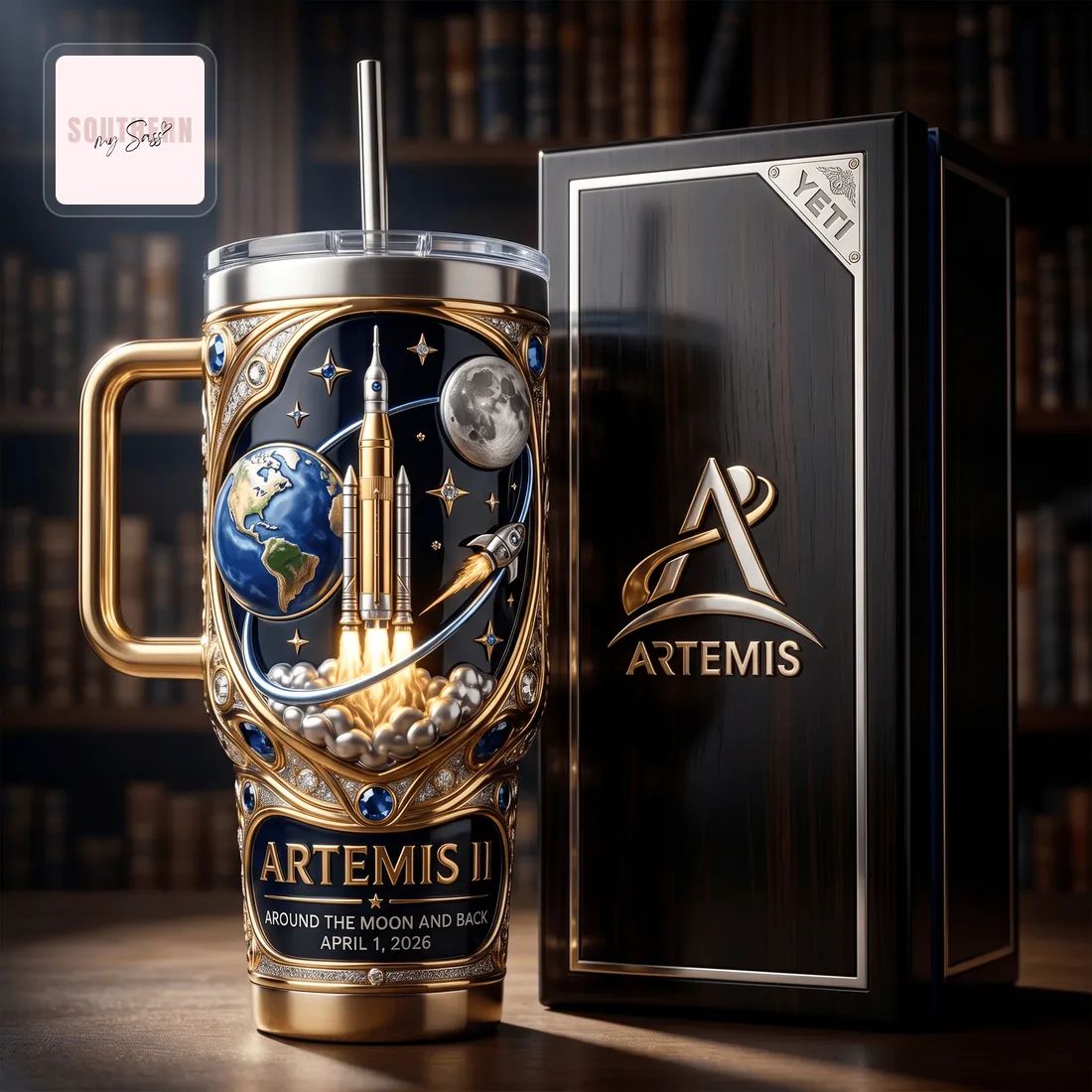 Artemis II Luxury Gold Commemorative 40oz YETI Tumbler With Handle