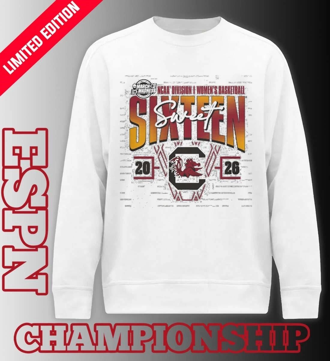 South Carolina Gamecocks 2026 NCAA Women’s Basketball Tournament March Madness Sweet 16 Court Shot T-Shirt