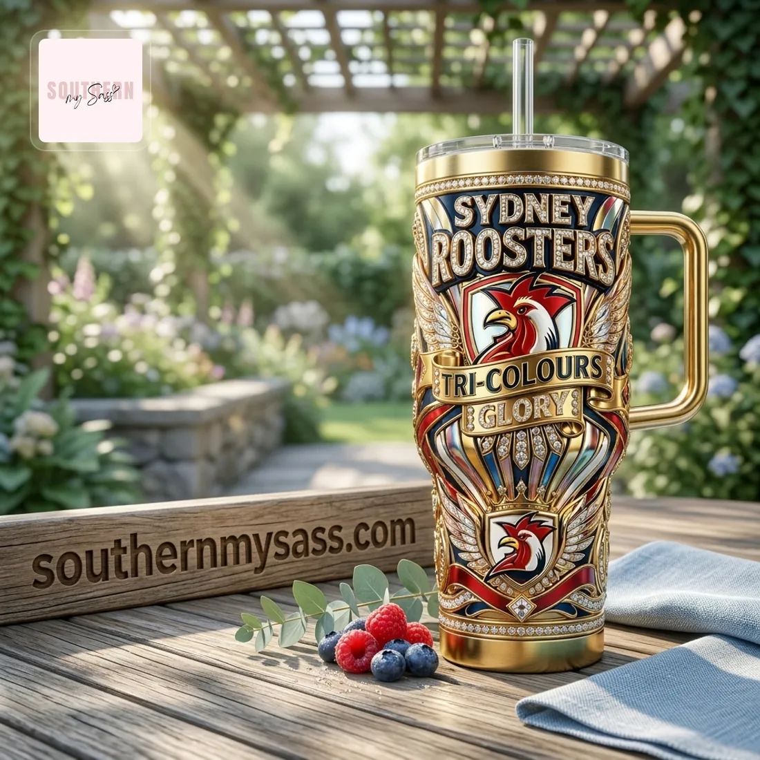 Sydney Roosters Tri-Colours Glory Gold Luxury 40oz Tumbler