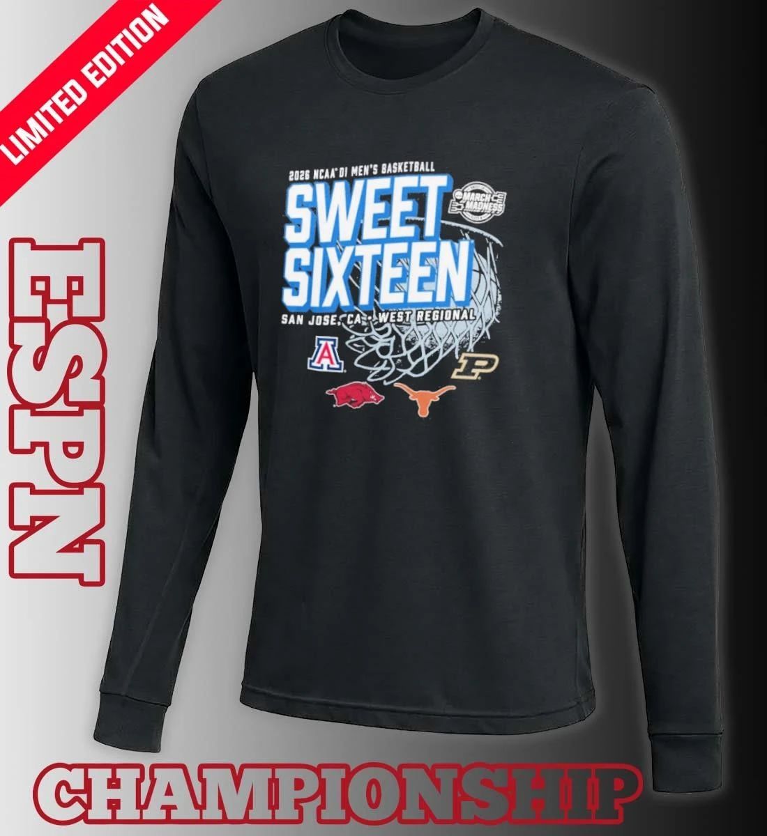 San Jose, CA West Regional 2026 NCAA DI Men’s Basketball Sweet Sixteen T-Shirt