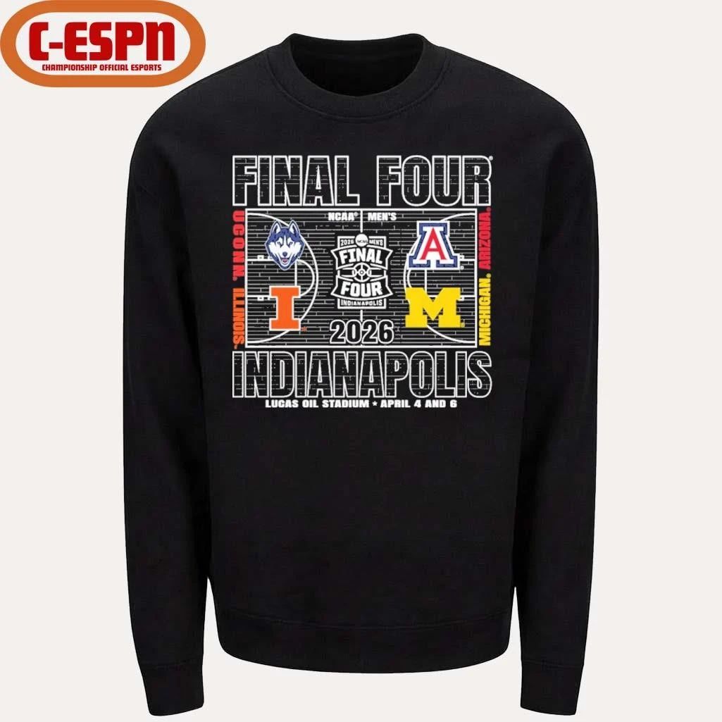 Michigan Wolverines 2026 Men’s Basketball Final Four 4-Team Court T-Shirt
