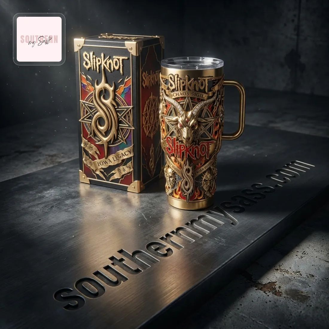 Slipknot 40oz Gold Insulated Heavy Metal Tumbler With Handle