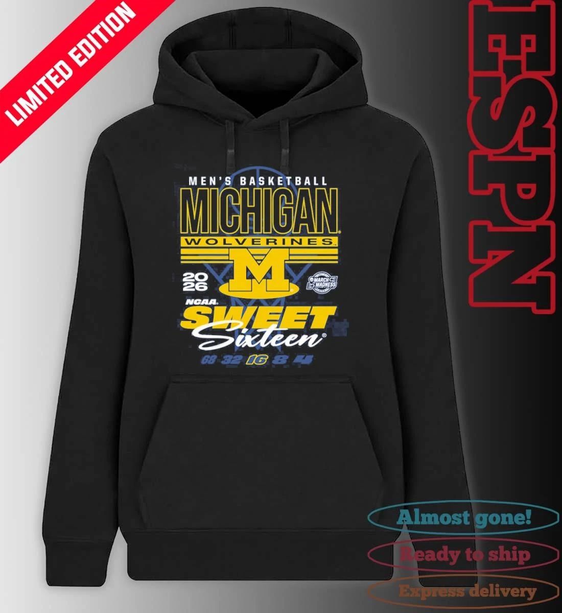 Something Inked Michigan Wolverines 2026 NCAA March Madness Sweet 16 Bound Net Shirt
