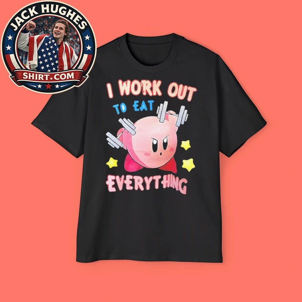 I Work Out To Eat Everything Pink Cartoon Character Fitness Shirt