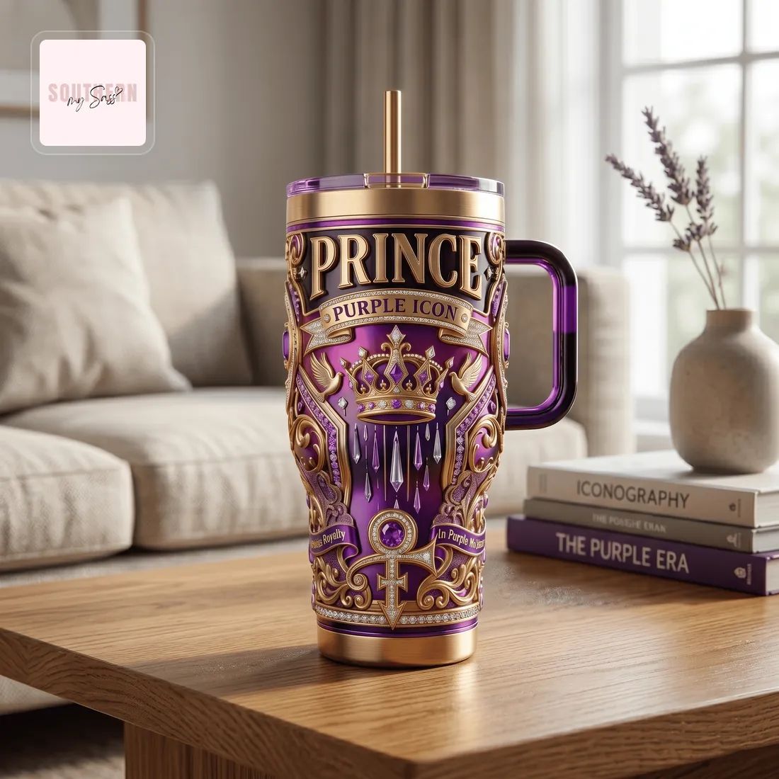 Prince Purple Royalty Luxury 40oz Diamond Embellished Tumbler With Handle