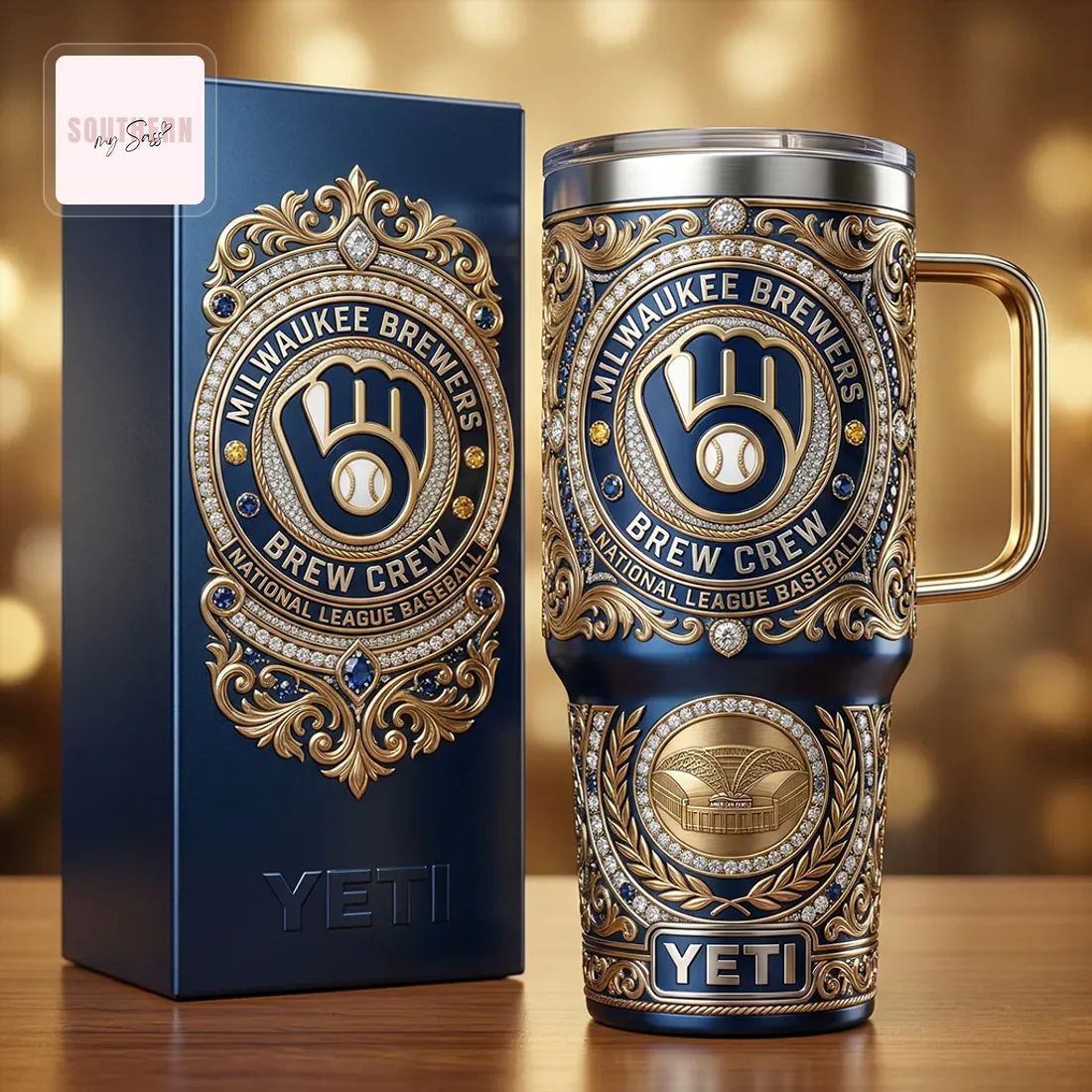 Milwaukee Brewers YETI Luxury Diamond Tumbler with Handle