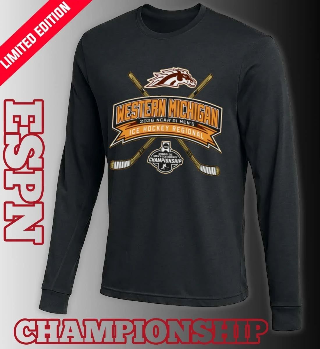 Western Michigan Broncos 2026 NCAA DI Men’s Ice Hockey Regionals T-Shirt