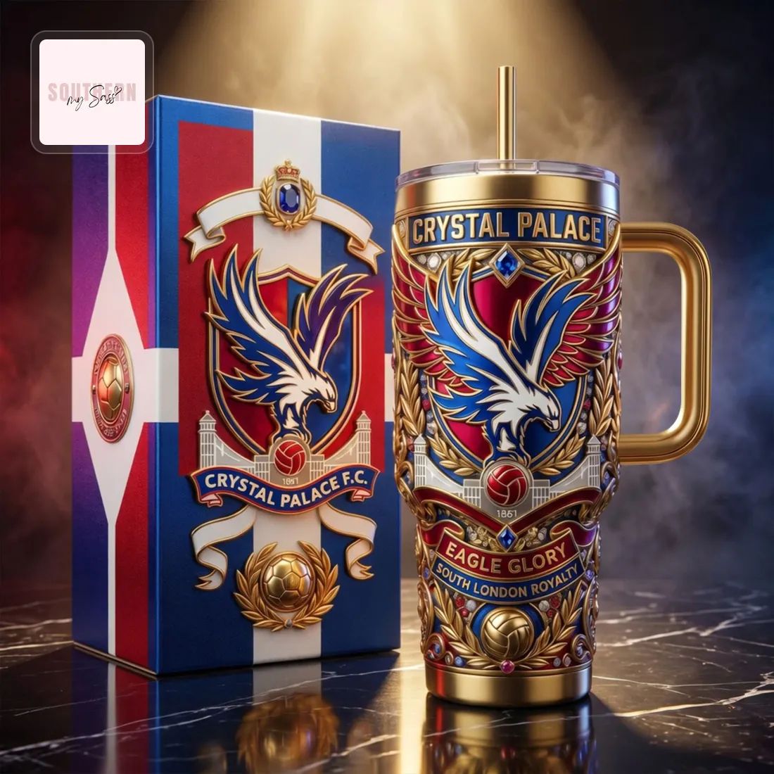 Crystal Palace F.C. Premium Gold Embossed 40oz Insulated Tumbler with Handle