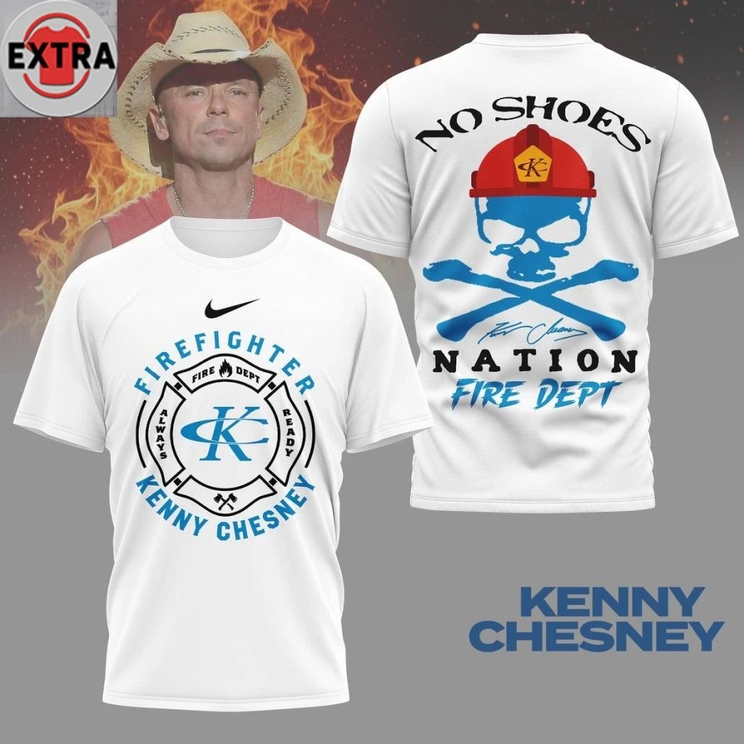 Kenny Chesney Firefighter No Shoes Nation Signature And Logo 2026 Two Sided T-Shirt