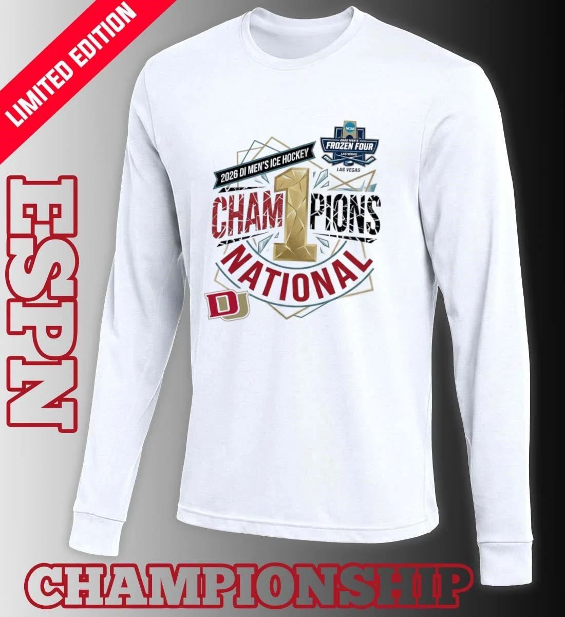 Denver Pioneers 2026 NCAA DI Men’s Ice Hockey Frozen Four National Champions Las Vegas T-Shirt
