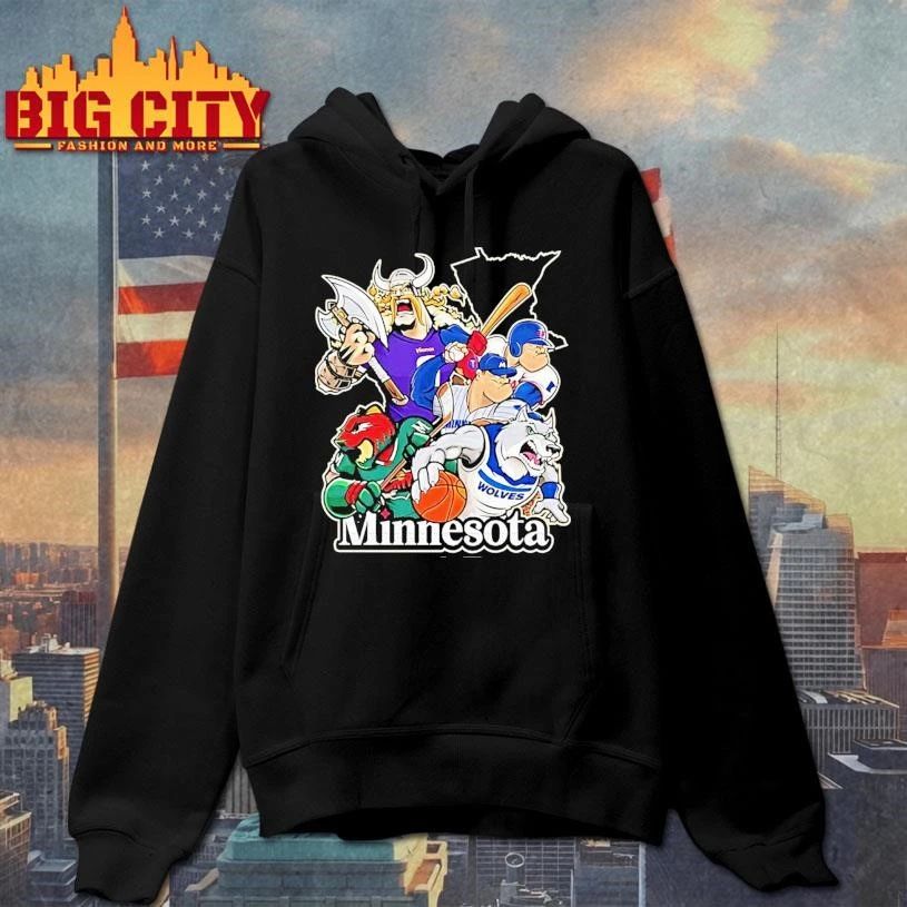 Vikings Wolves Twins And Wild Minnesota City Skyline Mascot Shirt