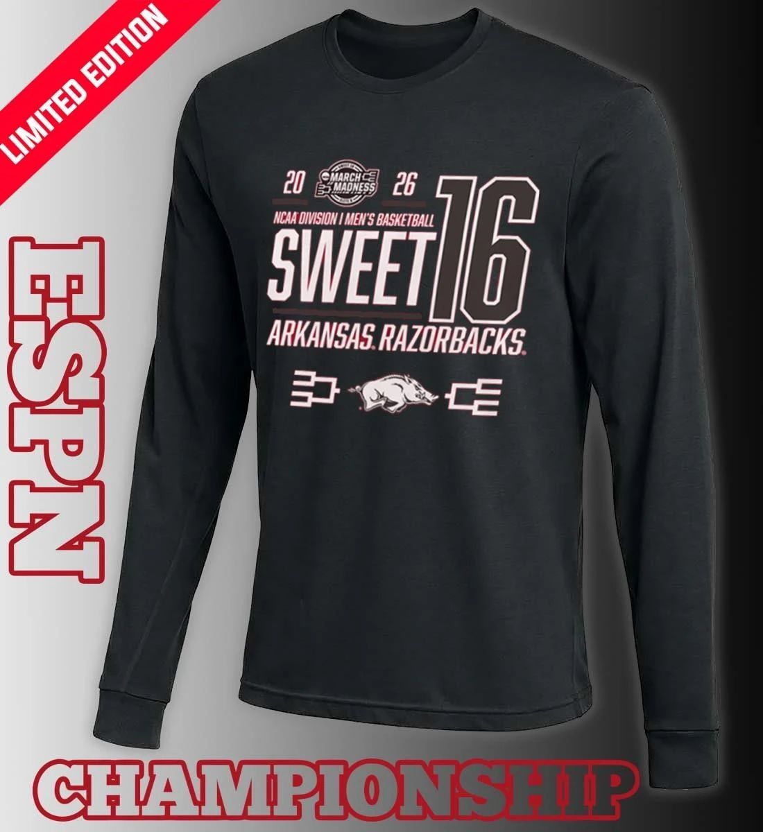 Arkansas Razorbacks 2026 NCAA March Madness Sweet 16 Bound Shirt