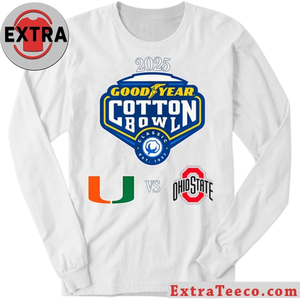 The upcoming 2025 Goodyear Cotton Bowl Classic College Football Playoff (CFP) Quarterfinal game between Miami (Florida.) and Ohio State Shirt