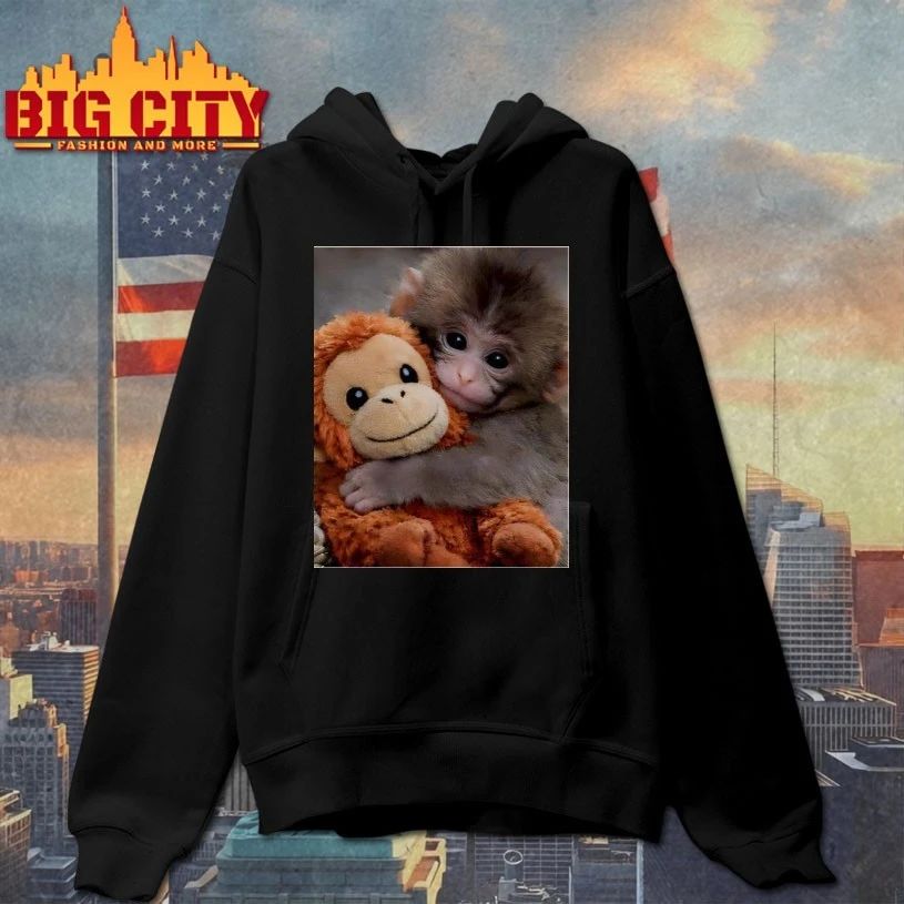 I Love Punch Monkey hugging stuffed monkey T-shirt