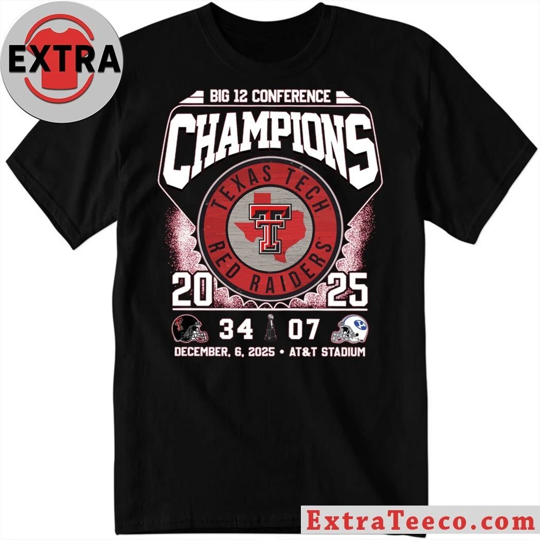 Celebrating the Texas Tech Red Raiders’ 2025 Big 12 Conference Football Championship 34 BYU 07 December 6, 2025, at AT&T Stadium in Arlington, Texas Shirt