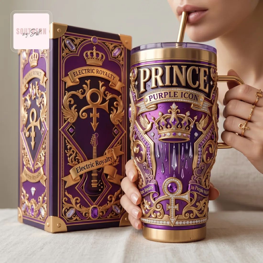 Prince Purple Royalty Luxury 40oz Diamond Embellished Tumbler With Handle