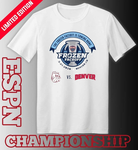Denver Pioneers vs Minnesota Duluth Hockey 2026 NCHC Frozen Faceoff Matchup T-Shirt