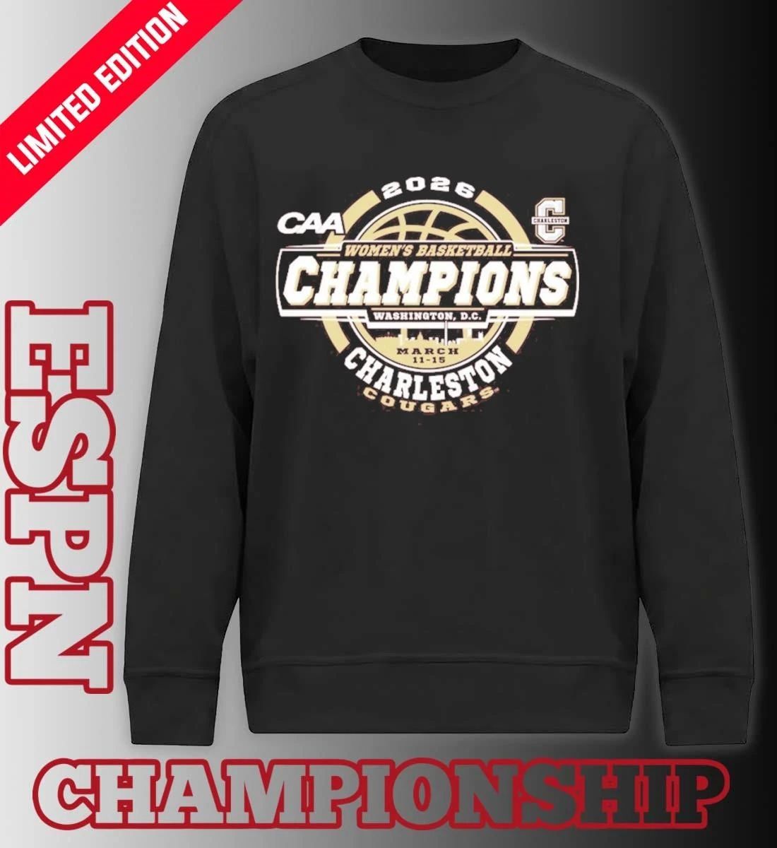 Charleston Cougars CAA Women’s Basketball Tournament Champions Official T-Shirt