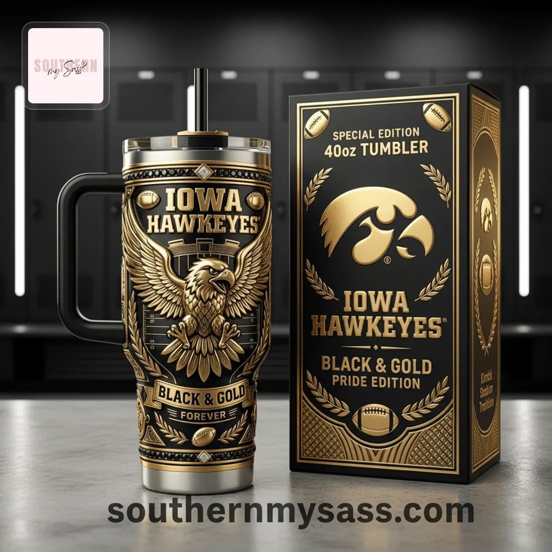 Iowa Hawkeyes Black & Gold Special Edition 40oz Tumbler With Handle