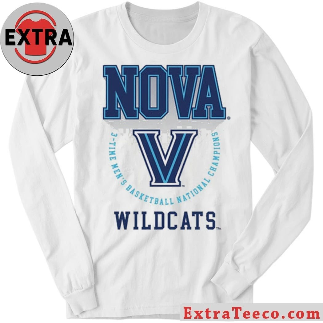 Original Villanova Wildcats 3 Times Basketball National Champions Banner Legacy Basketball Logo Shirt
