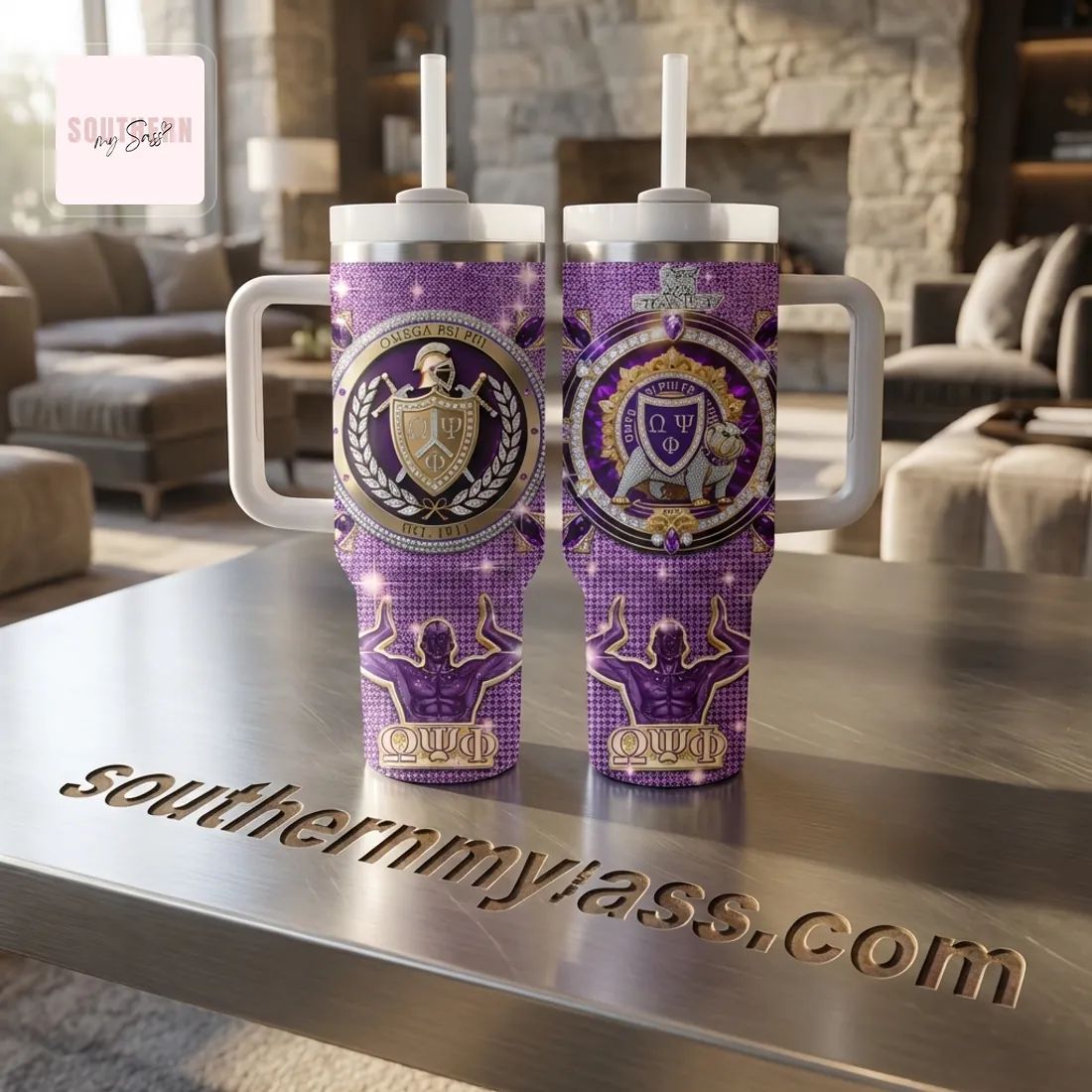 Omega Psi Phi Fraternity Stanley Diamond Glitter Tumbler