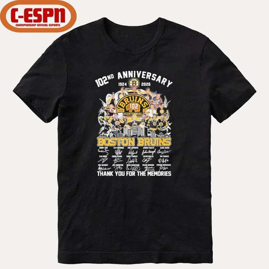 102nd Anniversary 1924-2026 Boston Bruins Team Hockey Signatures Shirt