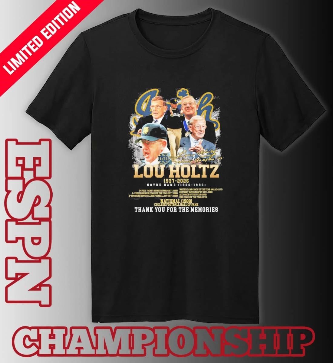 Lou Holtz 1937-2026 Notre Dame Legends Coach Shirt