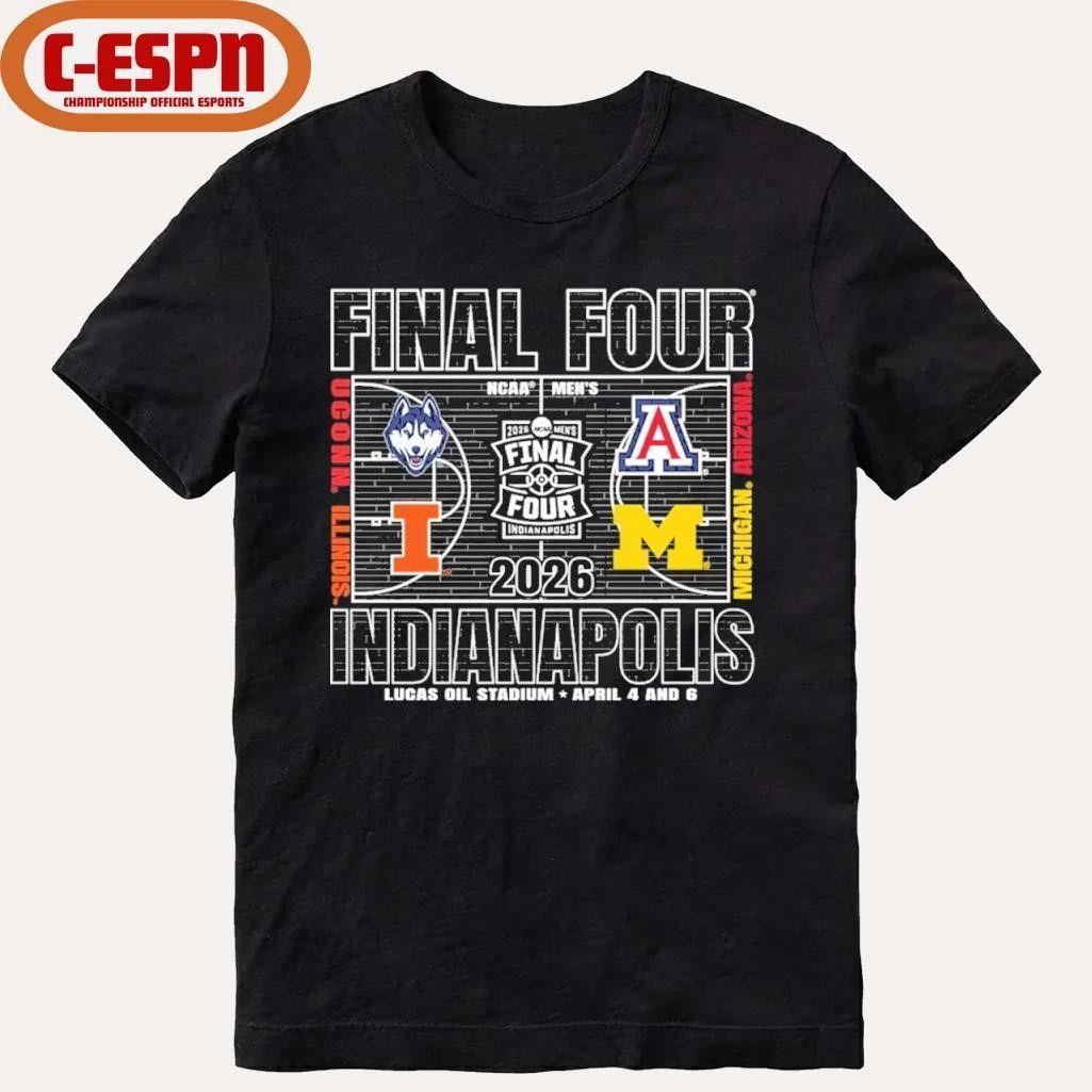 Michigan Wolverines 2026 Men’s Basketball Final Four 4-Team Court T-Shirt