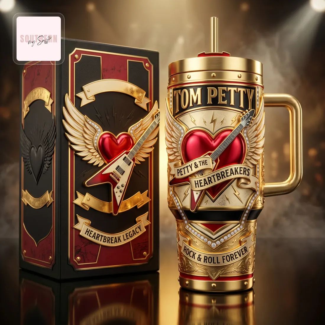 Tom Petty & The Heartbreakers Heartbreak Legacy Premium Gold 40oz Insulated Tumbler With Handle